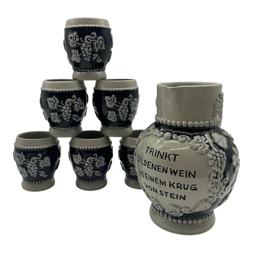 Marzi & Remy Vintage German Stoneware Seven Piece Wine Set Salt Glazed Collectib